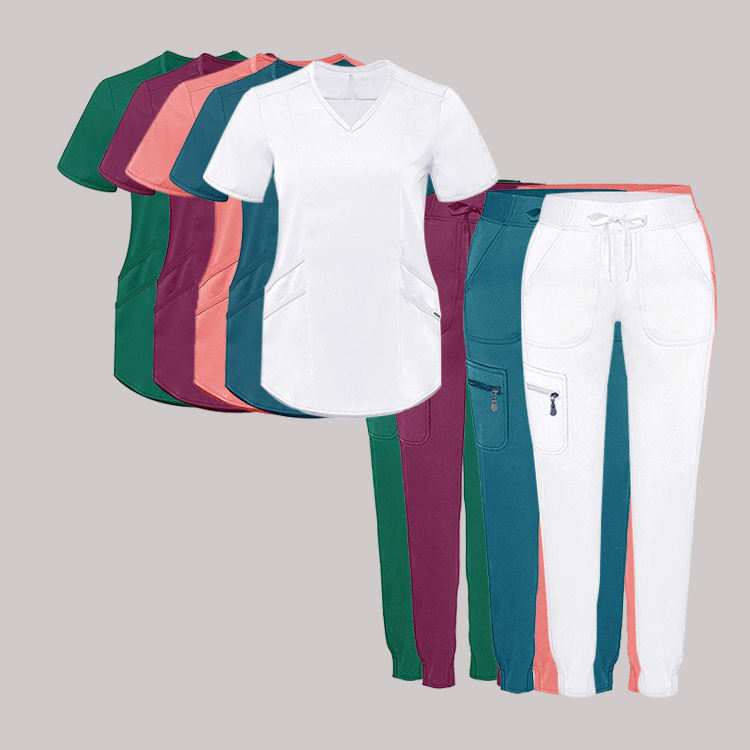 Custom FUYI Scrub Suits Stretch Breathable Women Sets Jogger Nursing Scrubs Uniforms Uniformes Medico Spandex for Hospital