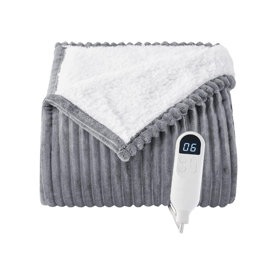 Soft Ribbed Fleece Fast Heating Electric Blanket with 6 Heating Levels & 10 Time Settings, 8 Hours Auto-Off Heated Blanket