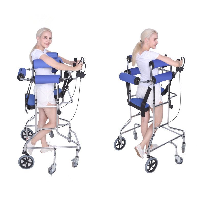 Hemiplegia Walker Stand Frame with Seat Wheel Rehabilitation equipment Device Folding Height Adjustable Lower Limb Disabled
