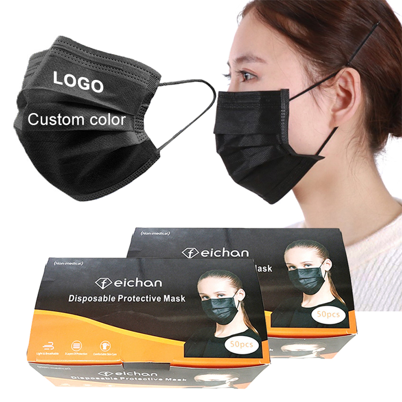 Medical 3 ply black face maskss adult disposable customized logo black surgical mask type iir face masks