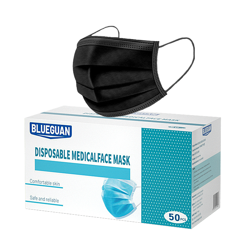 Disposable 3 Layer Black Facemask Individually Wrapped Masque Medical Masks Surgical Face Mask Type IIR