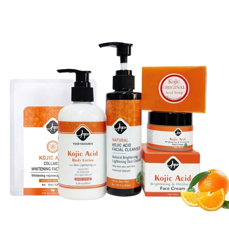 Private Label Kojic Acid Skin Care Set Natural Organic Soap Face Wash Facial Mask Cream Body Lotion SKOJIC ACID BRIGHTNING ET