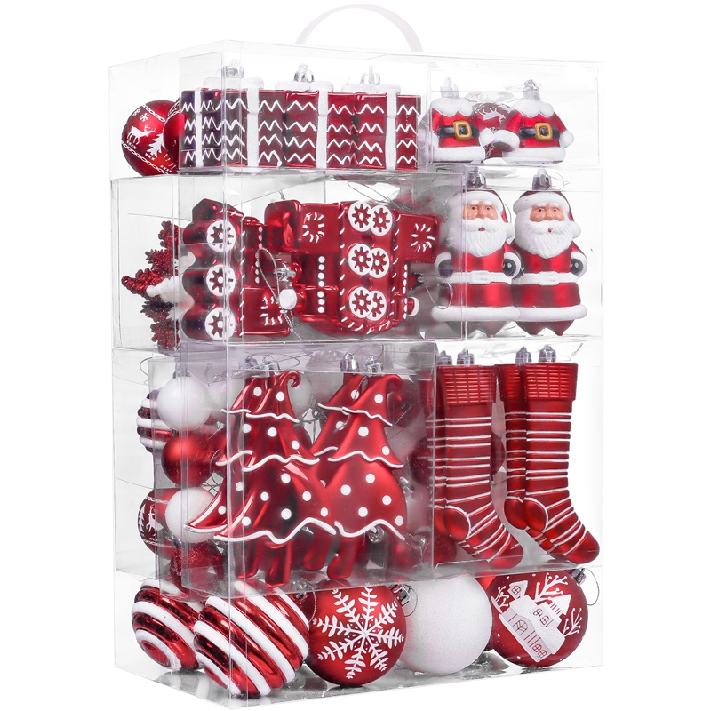 EAGLEGIFTS Amazon top sale items 155pcs 30-160mm red white shatterproof Christmas ball Decoration ornaments