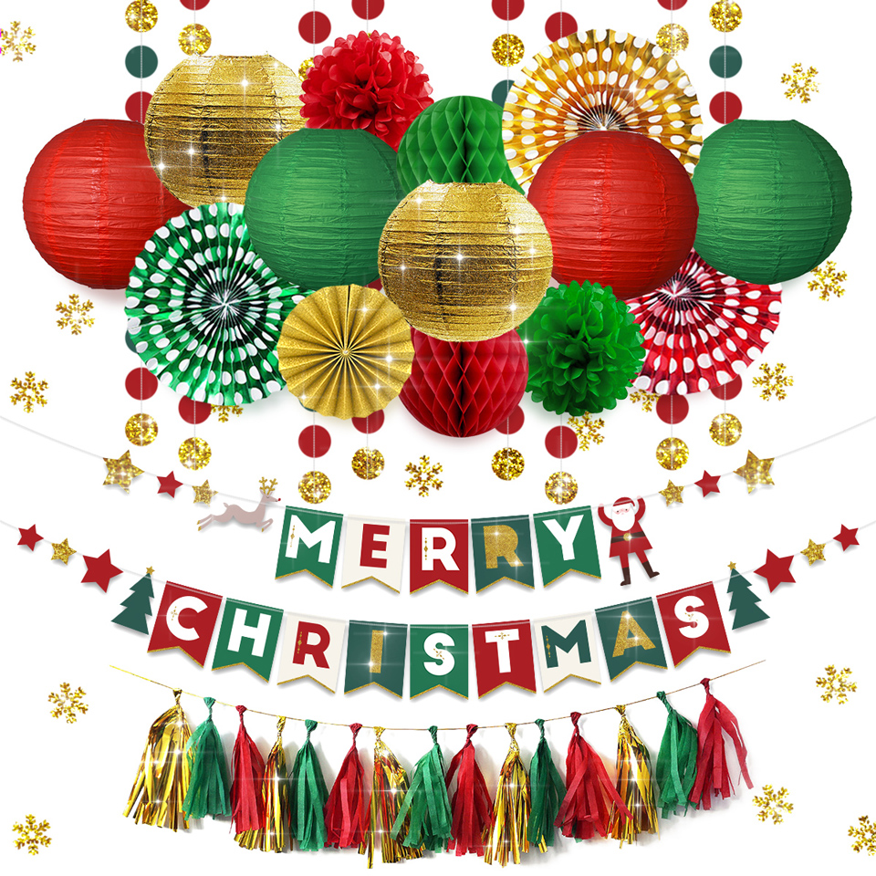 Nicro Merry Christmas Paper Lantern Tassel Honeycomb Home Wall Hanging Christmas Ornaments Party Decoration Supplies Set