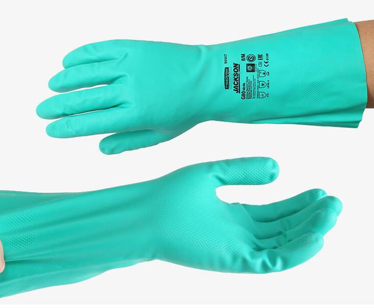 Jackson safety g80 extended nitrile chemical resistant gloves 25623 oil and acid and alkali resistant