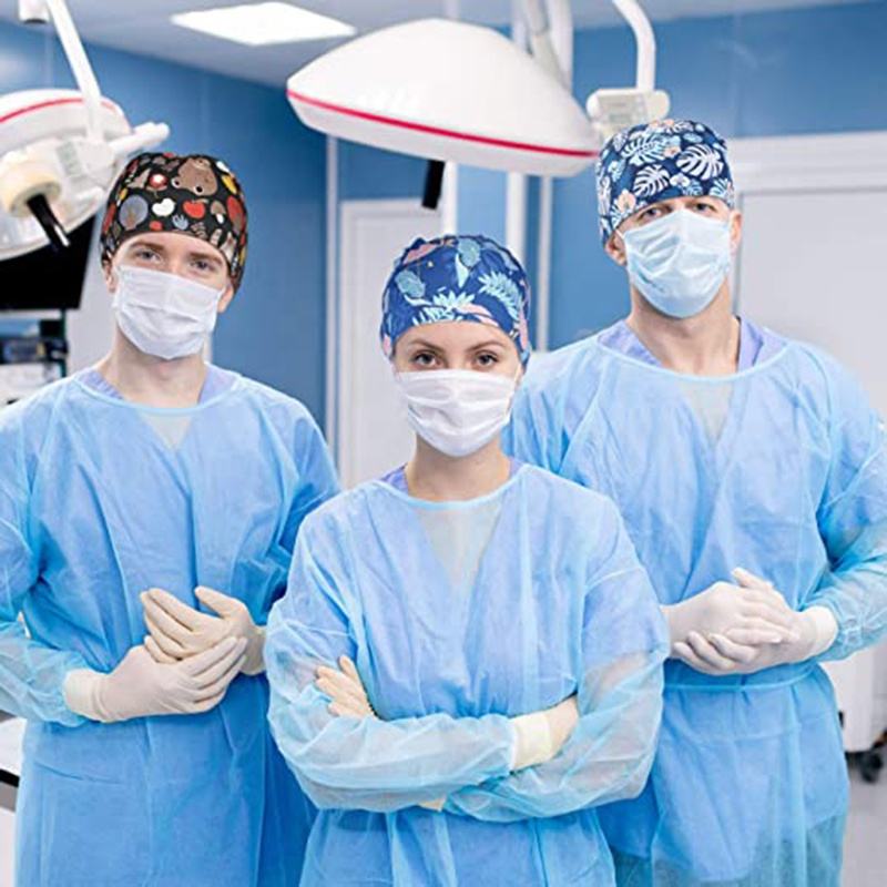 Unisex Doctor Nurse Detal Medical Animal Print Surgucal Scrub Cap with Buttons in Hospital Uniform