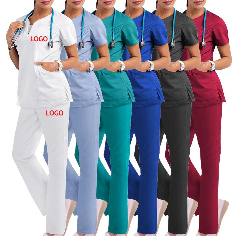 2022 Wholesale Custom Medical Teal Scrubs Pants Uniforms Sets Fit Jogger Hospital Uniforms Female Nursing Scrub Sets With Logo
