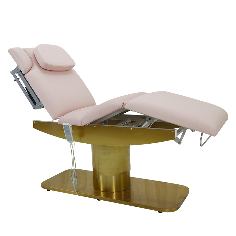 Gold Metal Stainless Steel Base Three Motor Massage Bed Facial Bed Pink With Armrests Is For Beauty Salons
