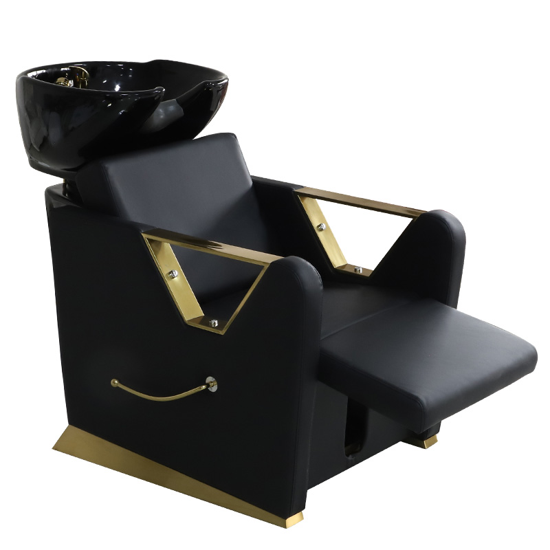 Golden luxury high-end salon shampoo bed suitable for barber shop adjustable leg load 200KG