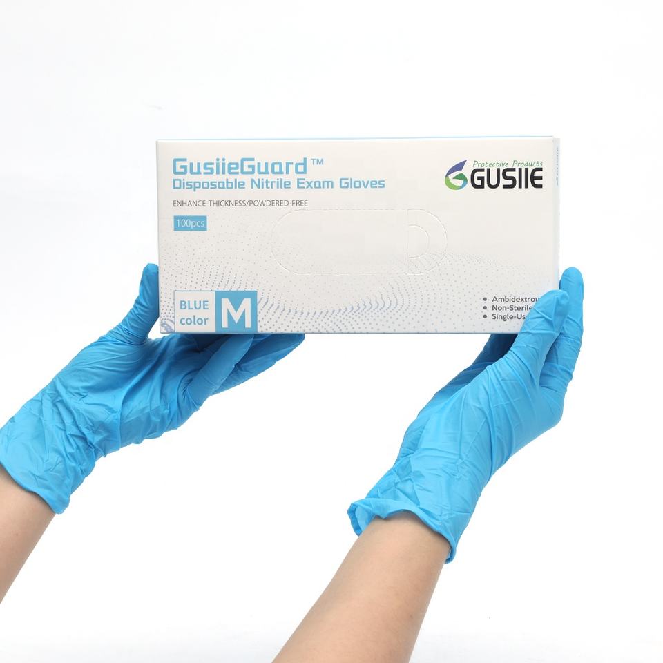 Custom packaging disposable medical examination powder free 3mil nitrile gloves