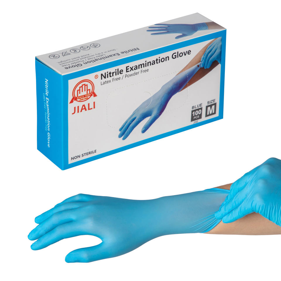 Jiali medical exam glove EN455 100% nitrile protective non latex blue powder free disposable nitrile exam gloves