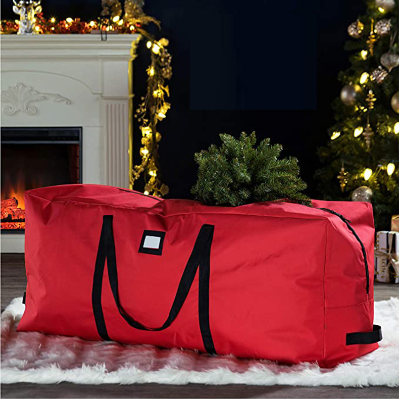 F19 Waterproof Outdoor Large Heavy-Duty Sock Gift Red Christmas Tree Storage Bag with Handles and Sleek Zipper
