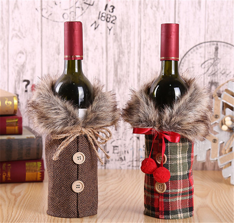 Merry Christmas Ornaments Christmas Gift Lattice Wine Bottle Cover Toy home Decorations christmas decoration supplies