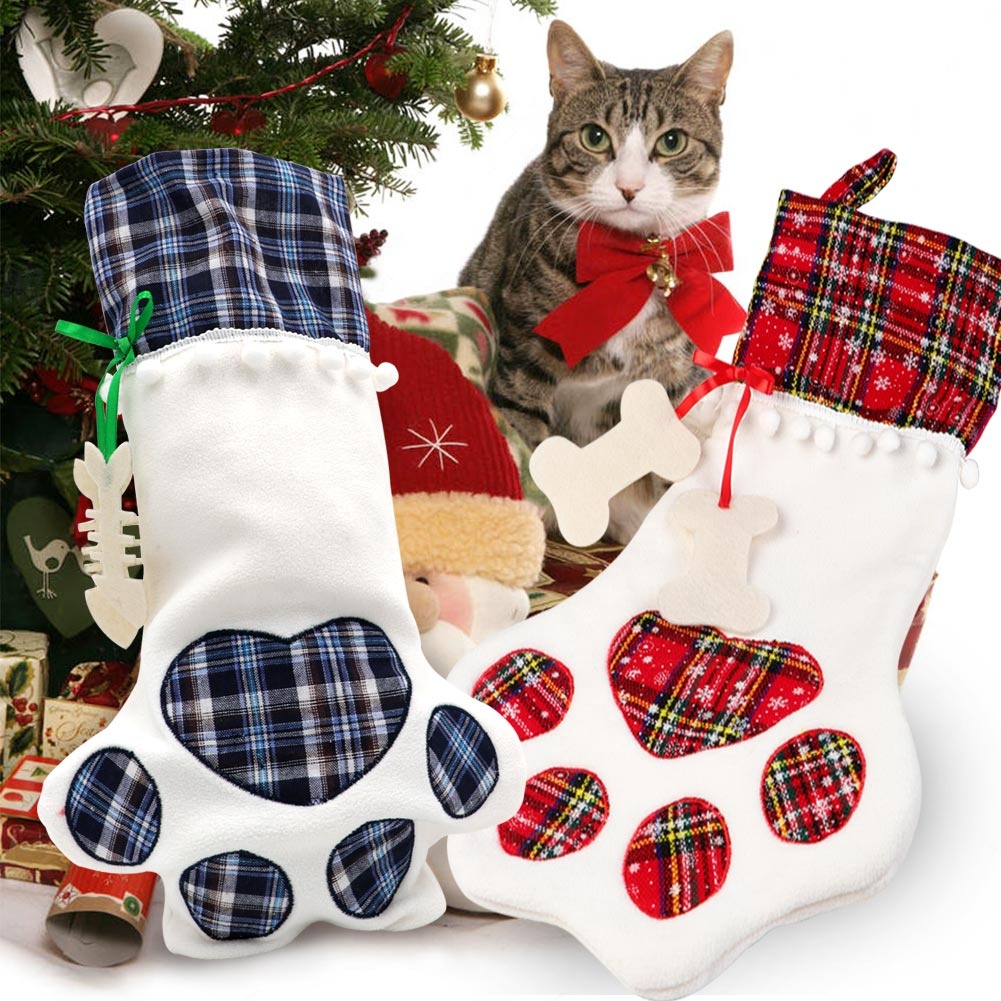 Ourwarm amazon most popular dog Paw Plaid christmas stocking for Christmas Decorations