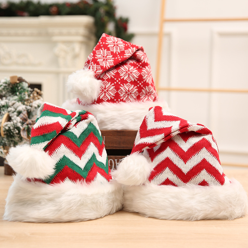2022 New Knitted Wool Christmas Hat Christmas Thickened Plush Striped Hat Santa Claus Hat