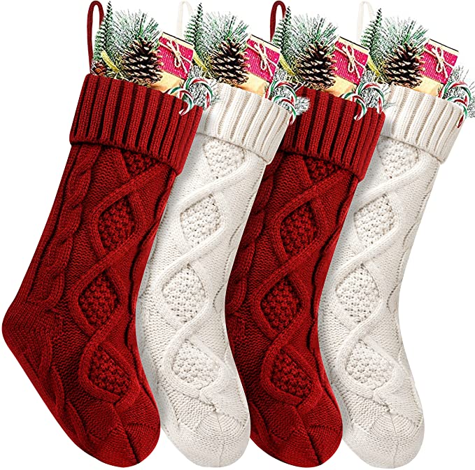 stocking christmas 4 Pack Christmas Stocking 18 Inches Knitted Stocking Decorations for Family Holiday Xmas Party Decor