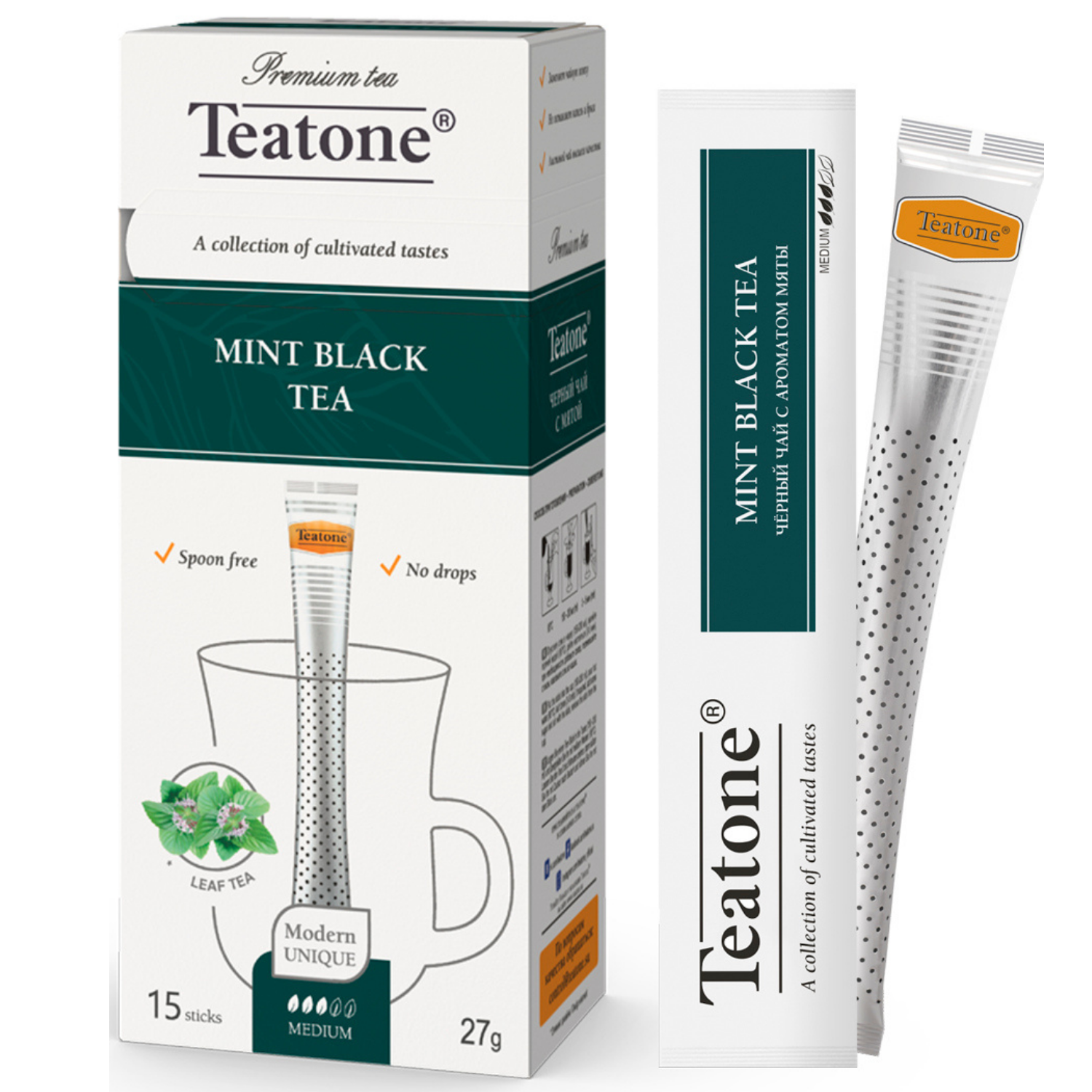 Mint Black Tea in sticks for single brewing TEATONE 15 sticks in individual package * 1.8 g High quality