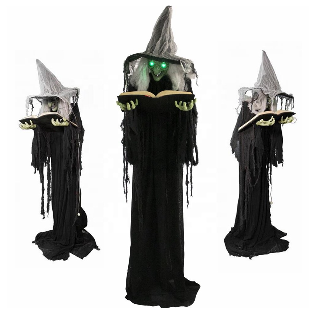 Halloween decoration Animatronic 6' Life-size Standing & Reading Witch Spooky Yard Haunted House Halloween Prop