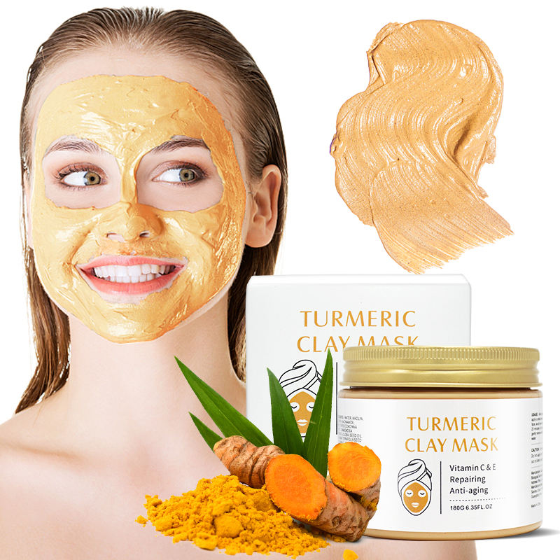 Private label organic Anti Acne vitamin c claymask premium tumeric facial mud mask bentonite pore turmeric clay face mask