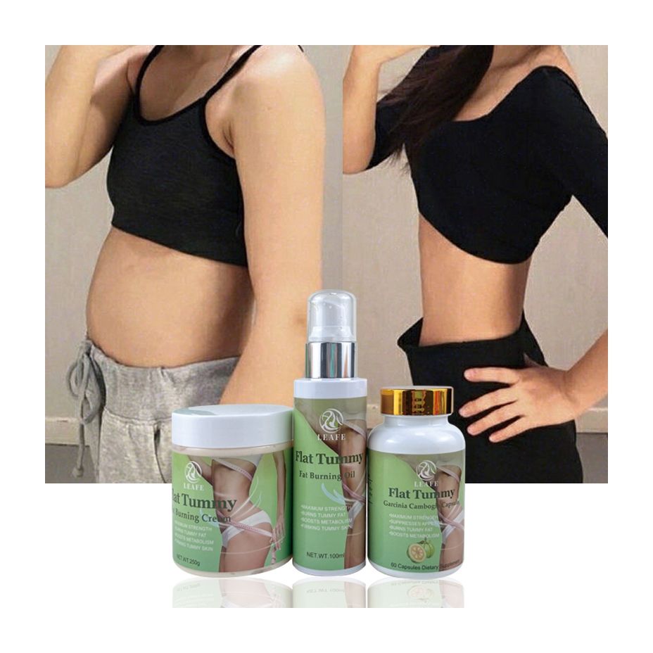 Private label hot lose weight Fat Burning Flat Tummy Set slimming Oil Cream Capsule serum pills kit body slimming cream