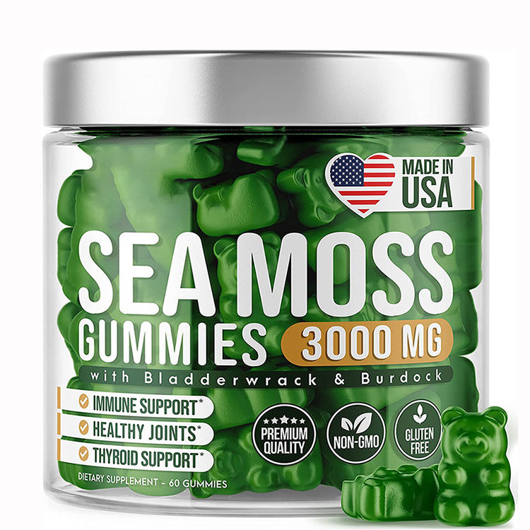 Private Label Vegan Organic Vitamin Minerals Detox Improve Immune Energy Seamoss Sea Moss Gummies With Bladderwrack Burdock