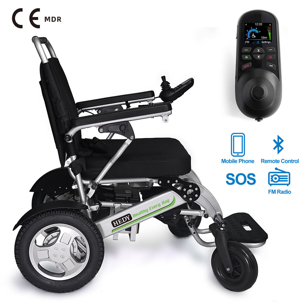 HEDY SEW02 CE Heavy Duty 180KG Load Smart LCD Joystick Remote Control Folding Lightweight Power Electric Wheelchair With SOS FM